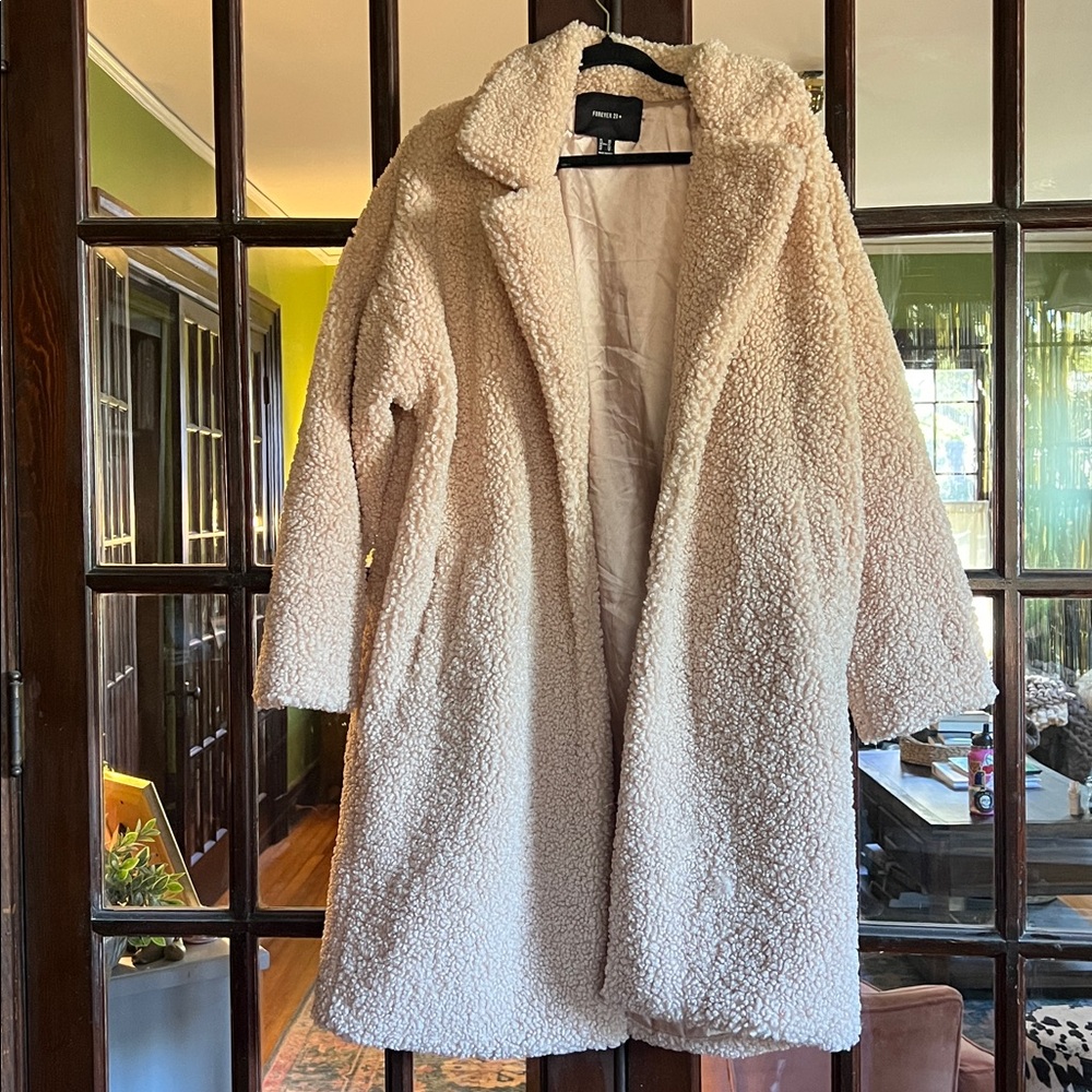Forever 21 Baby Pink Teddy Bear Trench Coat